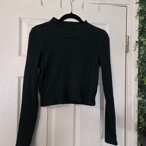 Women's Long Sleeve Ribbed Mock Neck Top - Green American Eagle